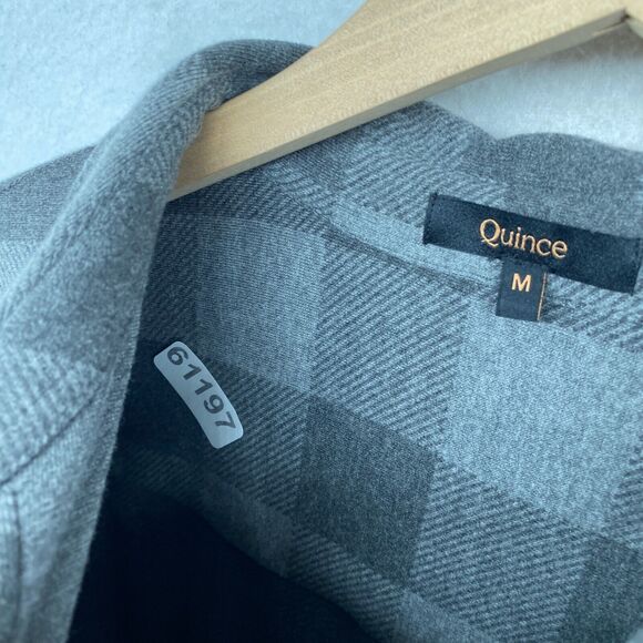 QUINCE Top M Sweater Fleece Shirt Buffalo Check Button Front Long Sleeve Gray - Picture 12 of 12